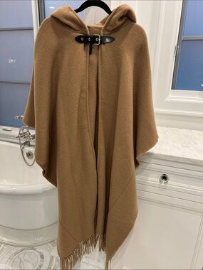rag & bone Camel Hooded Wool-Blend Poncho with Buckle Closure